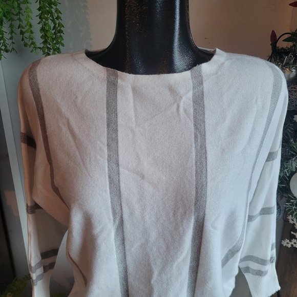 Vila Milano White and Silver Striped Dolman Sleeve Sweater S - Picture 2 of 7